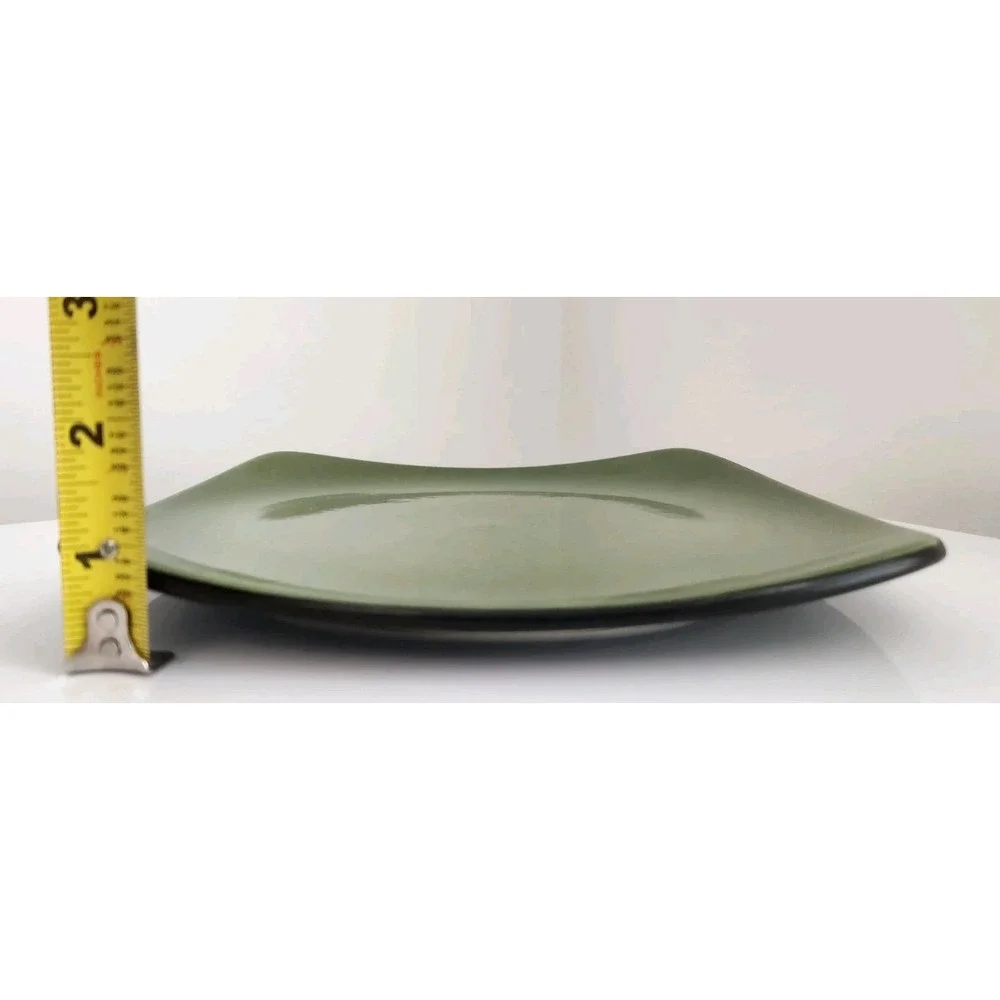 Corelle Hearthstone Pottery Square Salad Plates Bay Leaf Green &‎ Black